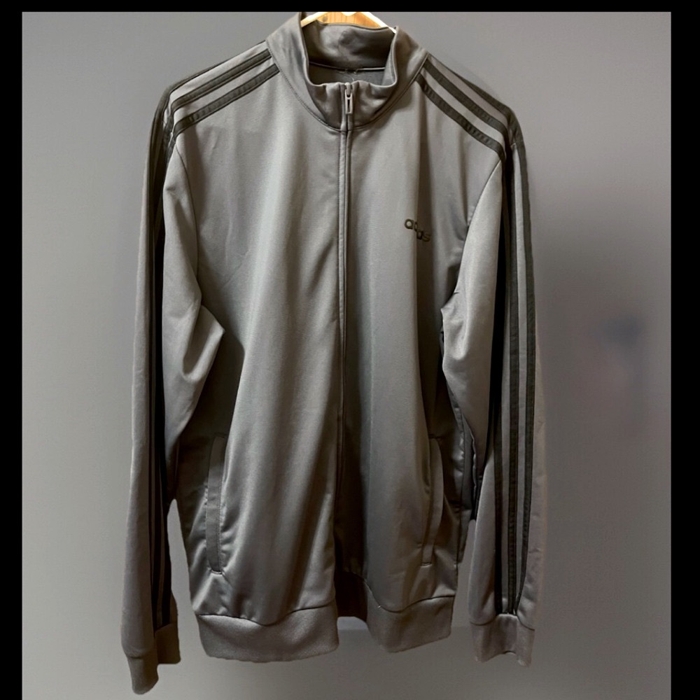 Adidas Originals Grey Black Stripes Track Top Full Zip Jacket Mens Sz XL